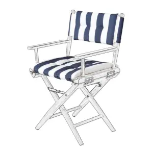 Cushion Set for Teak Directors Chair and Helmsman Seat - Navy/White