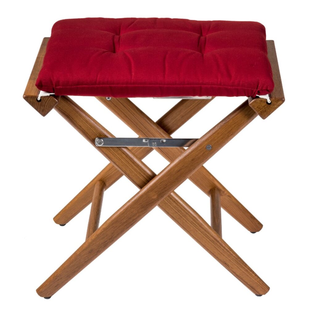 Solid Teak Directors Stool with Claret Cushion
