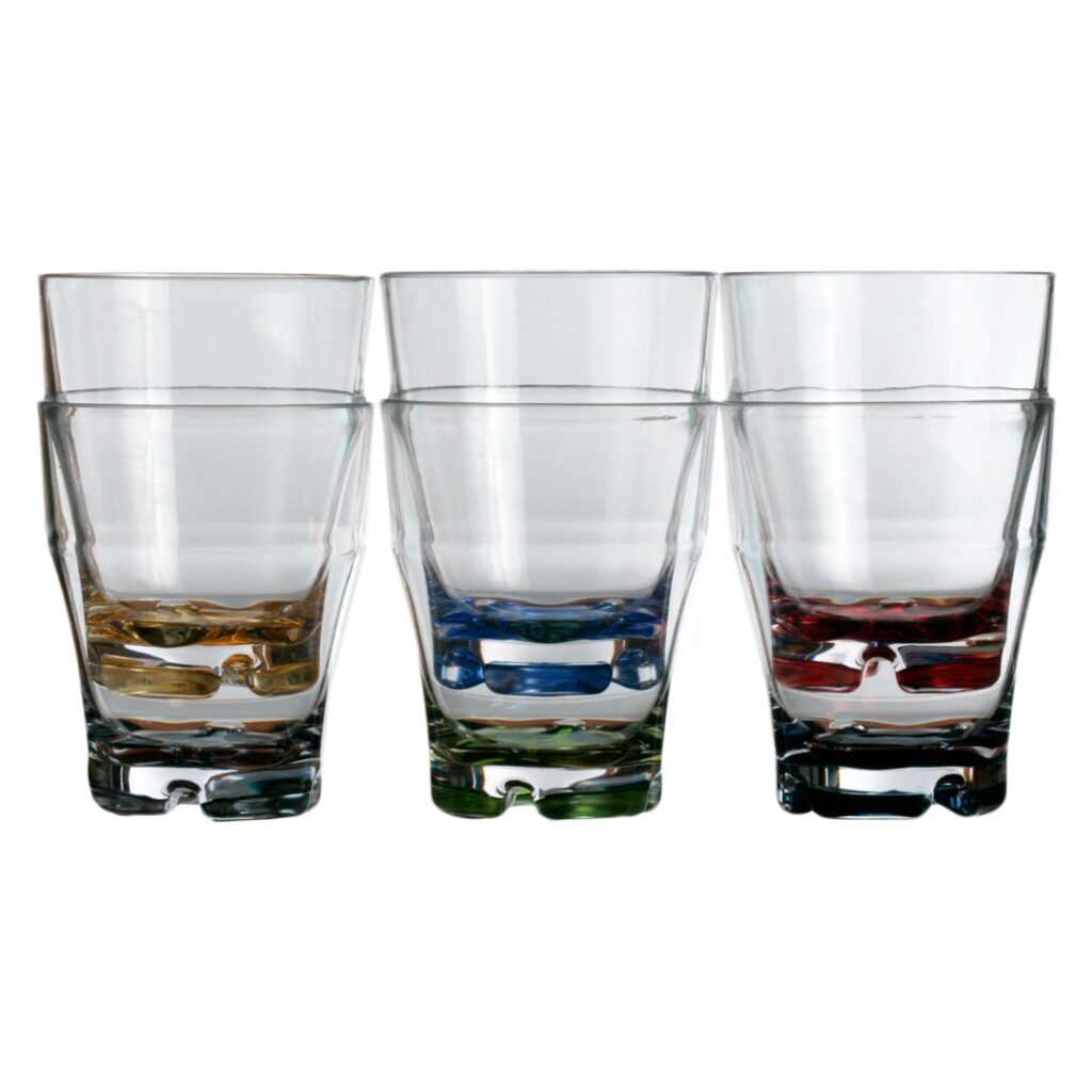 Stackable Water Glasses with Coloured Bases (Set of 6)