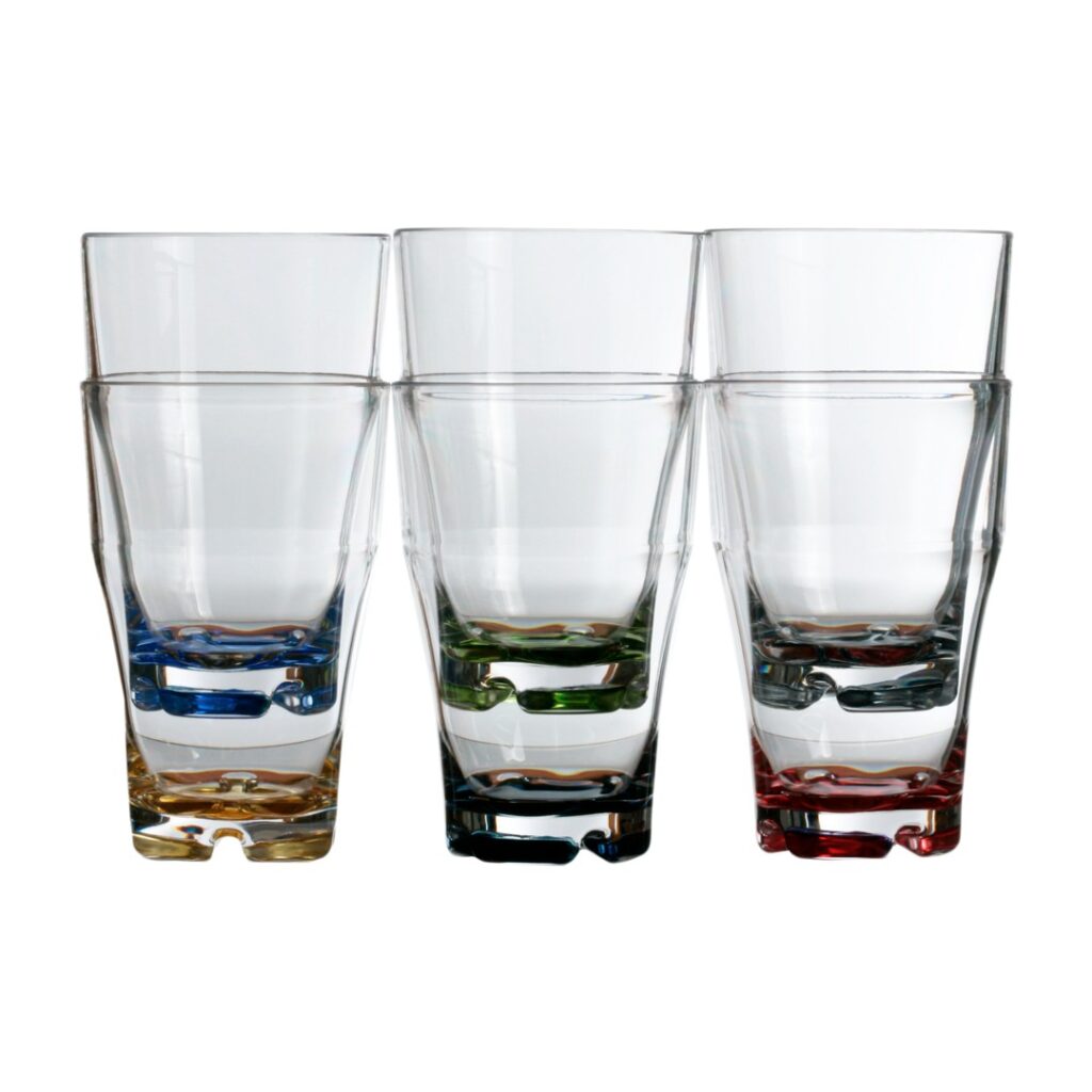 Stackable Beverage Glasses with Coloured Bases (Set of 6)