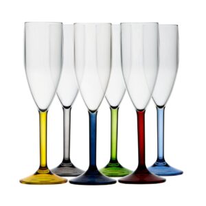 Champagne Glasses with Coloured Bases (Set 6)
