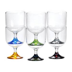 Stackable Wine Glasses with Coloured Base (Set of 6)