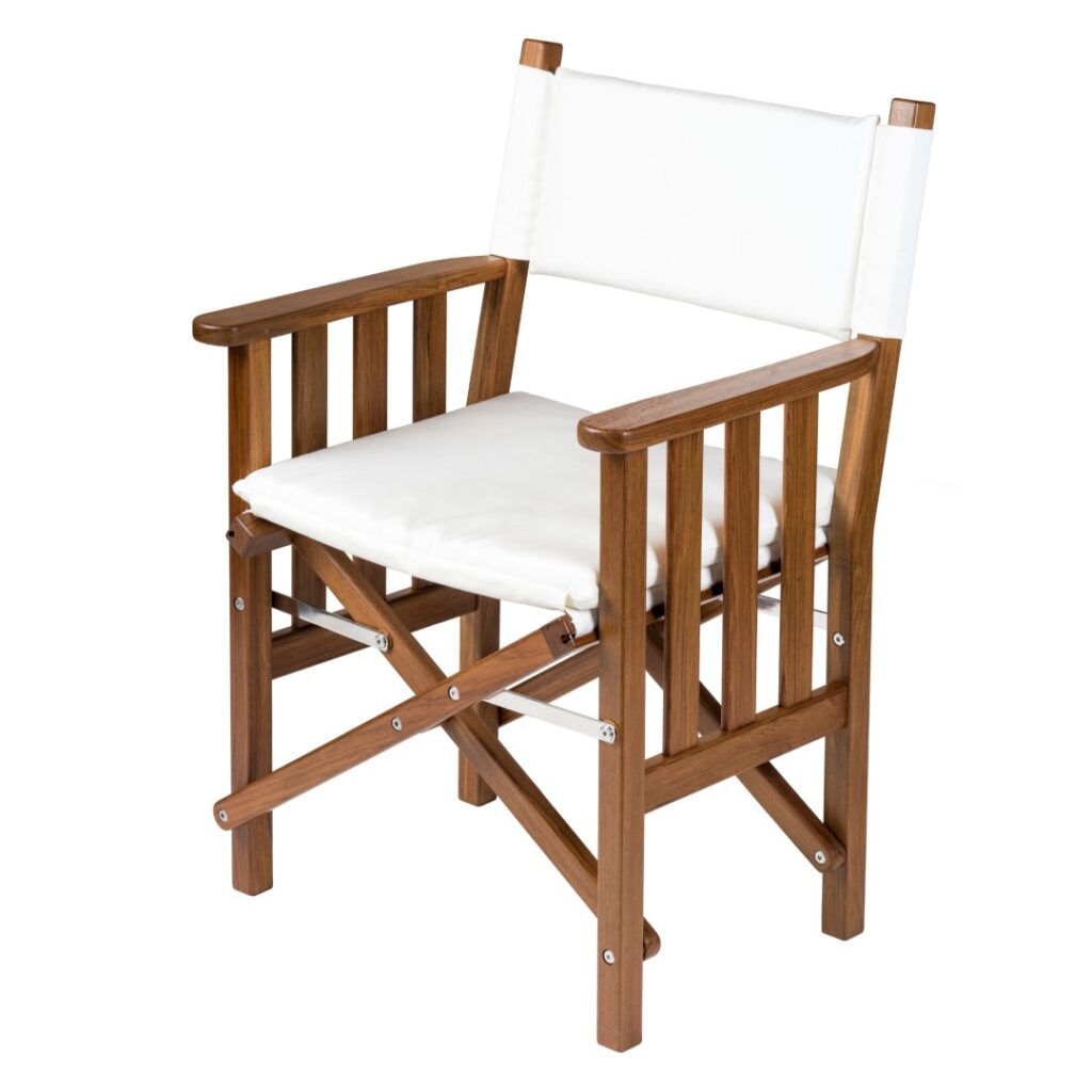 Solid Teak Directors Chair II with White Cushion