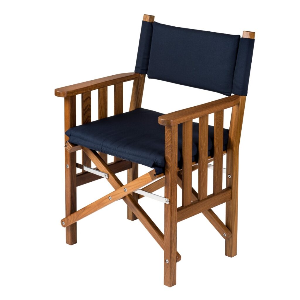 Solid Teak Directors Chair II with Navy Cushion