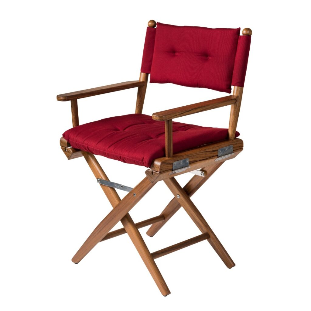 Solid Teak Directors Chair with Claret Cushion
