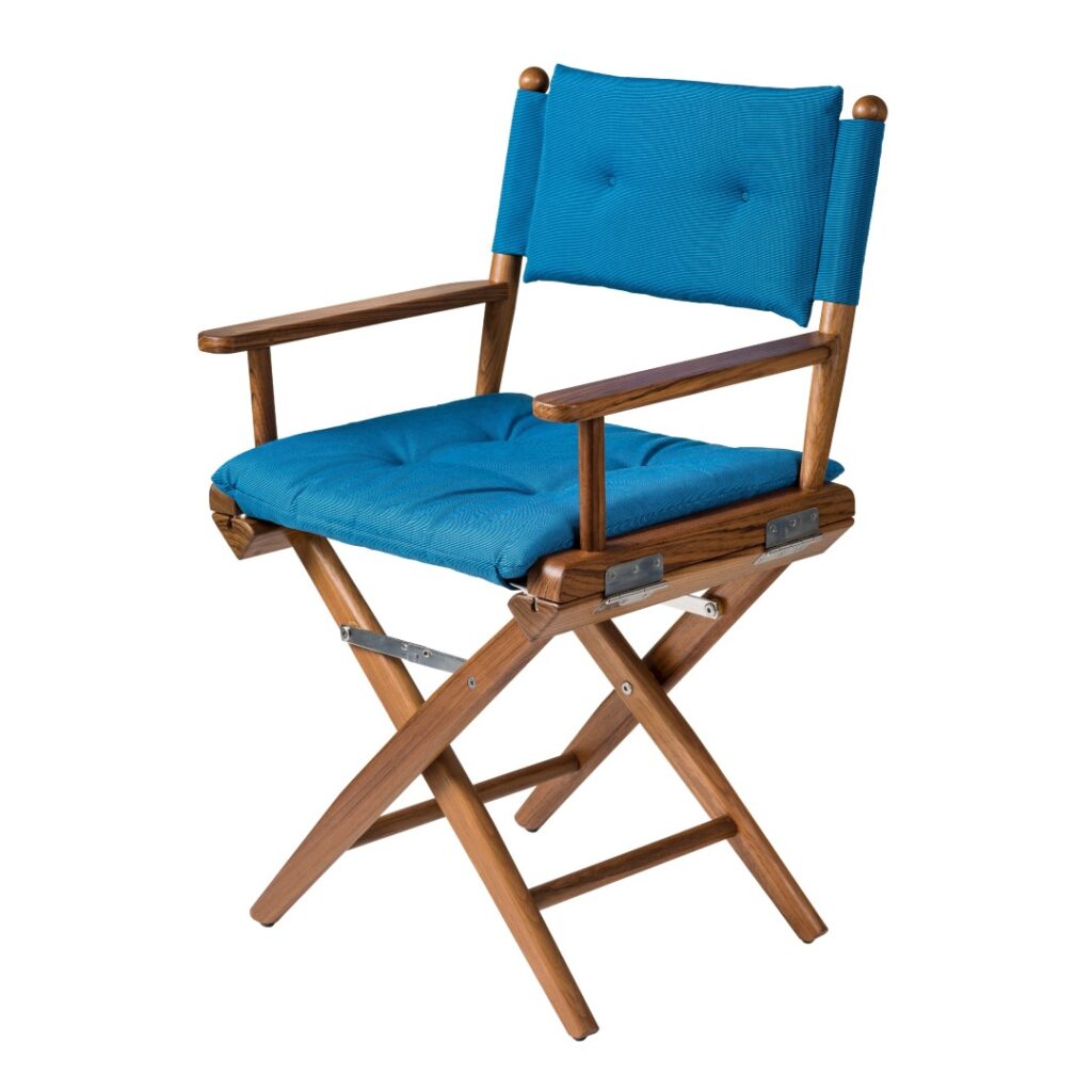 Solid Teak Directors Chair with Forza Blue Cushion