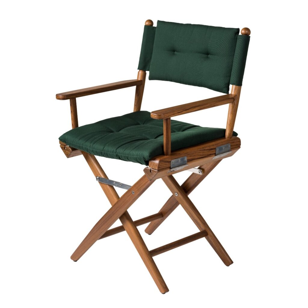 Solid Teak Directors Chair with Green Cushion