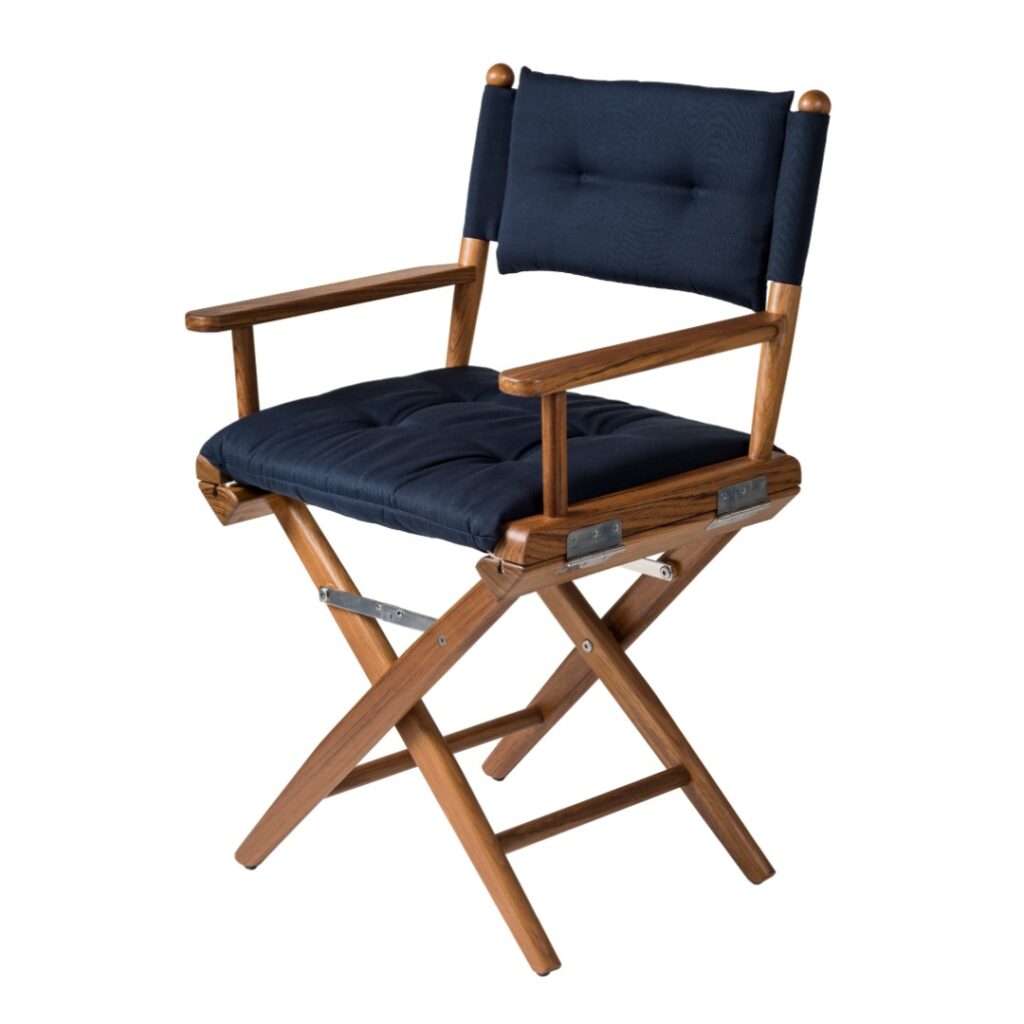 Solid Teak Directors Chair with Navy Cushion