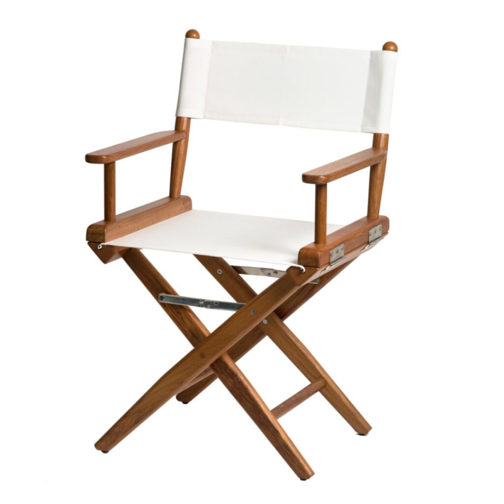 Solid Teak Directors Chair with White Canvas