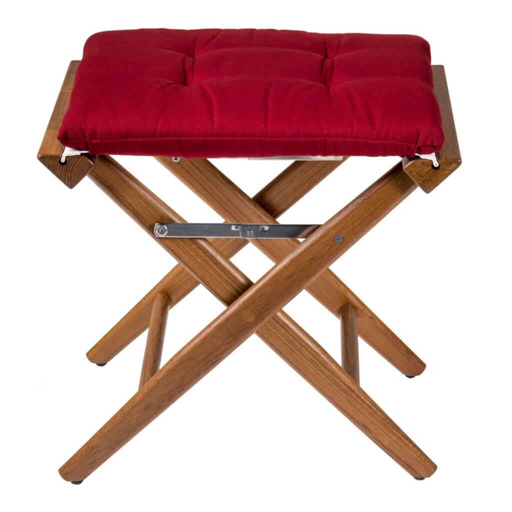 Solid Teak Directors Stool with Claret Cushion