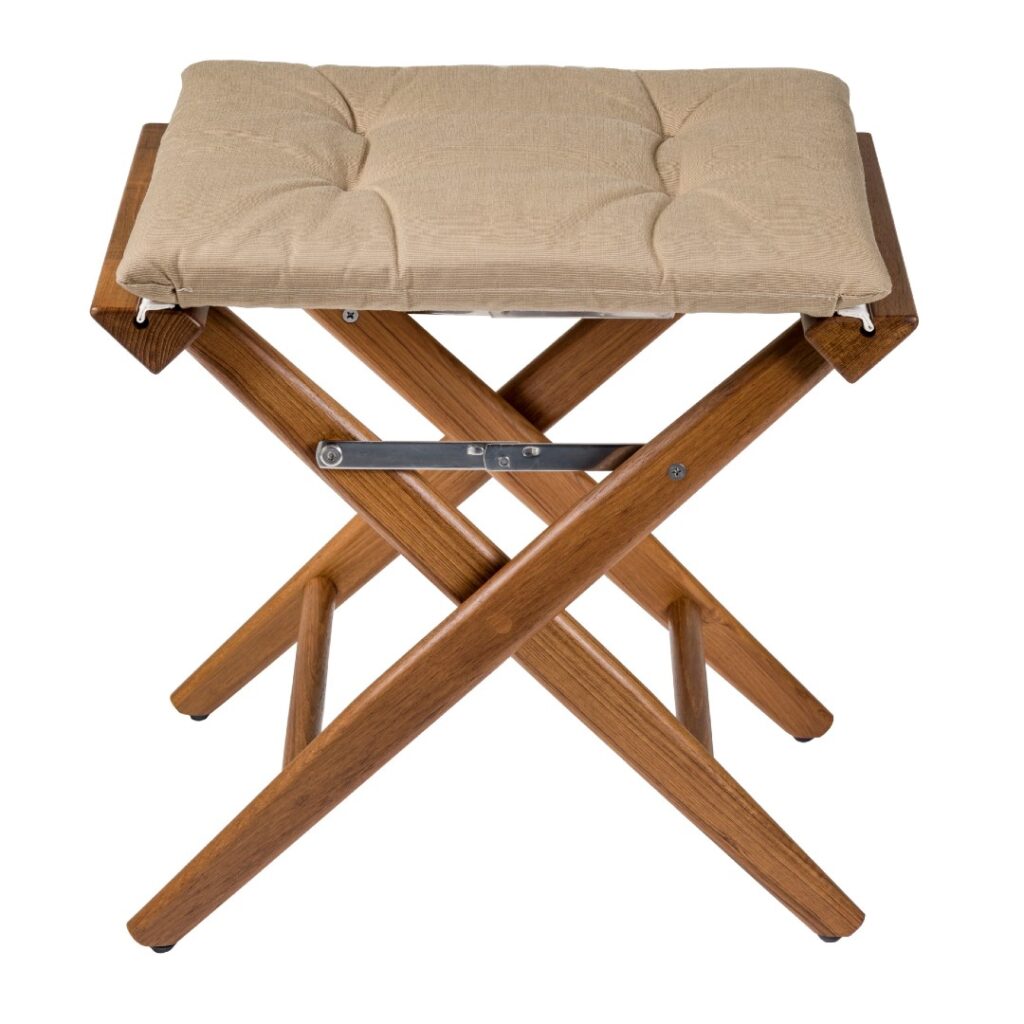 Solid Teak Directors Stool with Forza Beige Cushion
