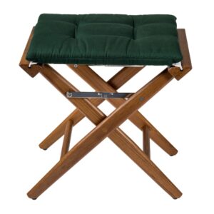 Solid Teak Directors Stool with Green Cushion