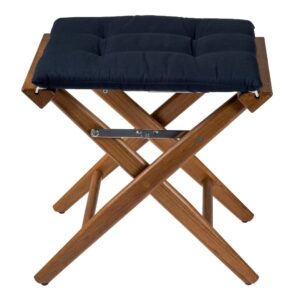 Solid Teak Directors Stool with Navy Cushion