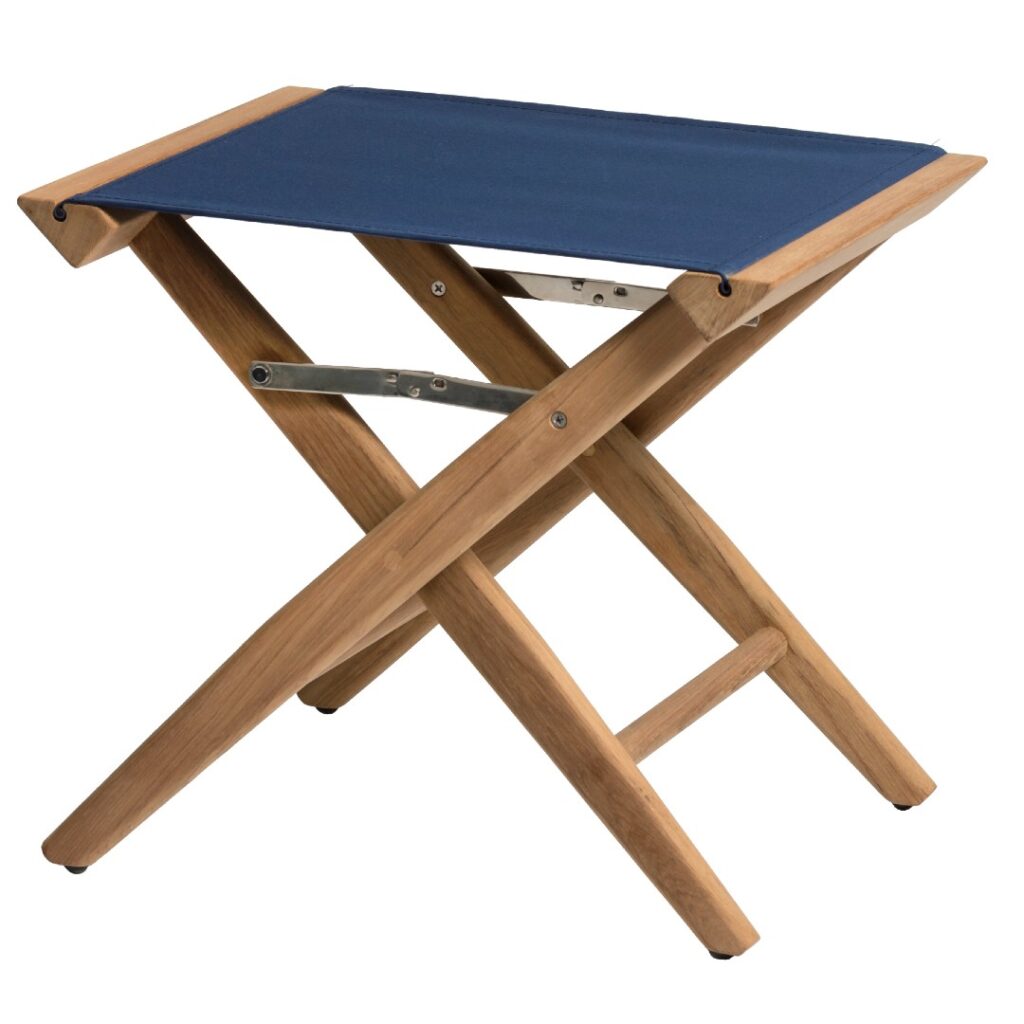 Solid Teak Directors Stool with Navy Canvas