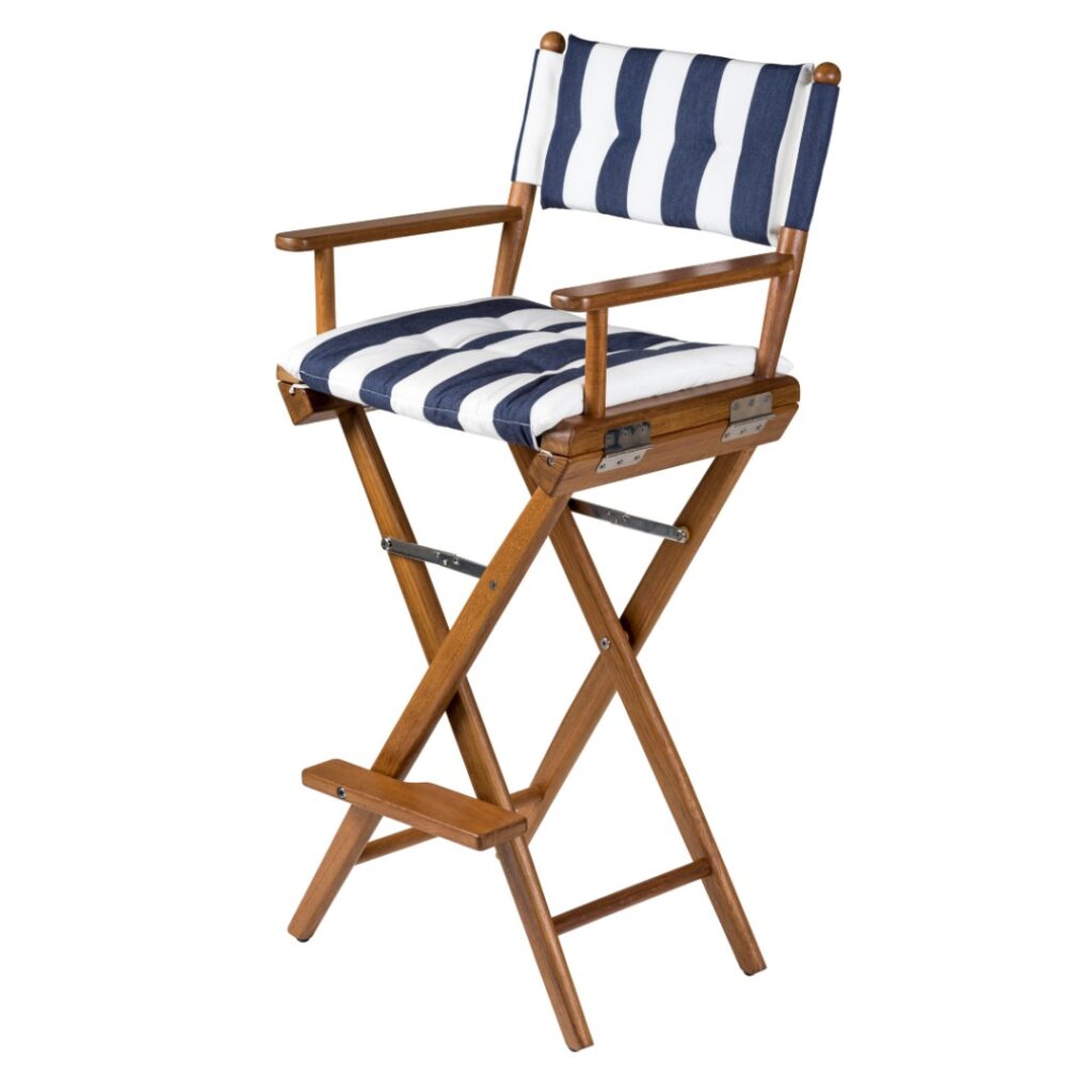Solid Teak Helmsman Seat with Navy/White Cushion