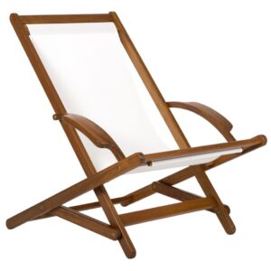 Solid Teak Deck Chair with White Canvas